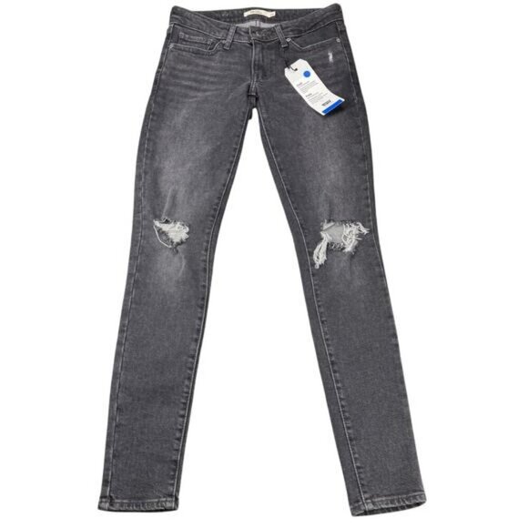 NWT LEVI'S 711 Women's Skinny Jeans Size 24 Ripped Knee In Bandit Black - Picture 2 of 8